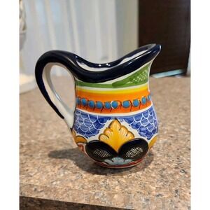 Talevera Pottery  4" Creamer  Signed Puebla Mexico Colorful Coffee Bar Tea‎